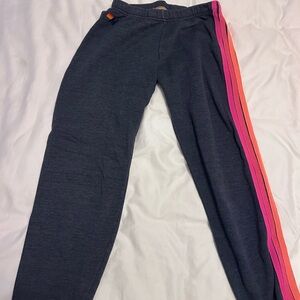 Aviator Nation Navy Sweatpants with Yellow and Orange Accents